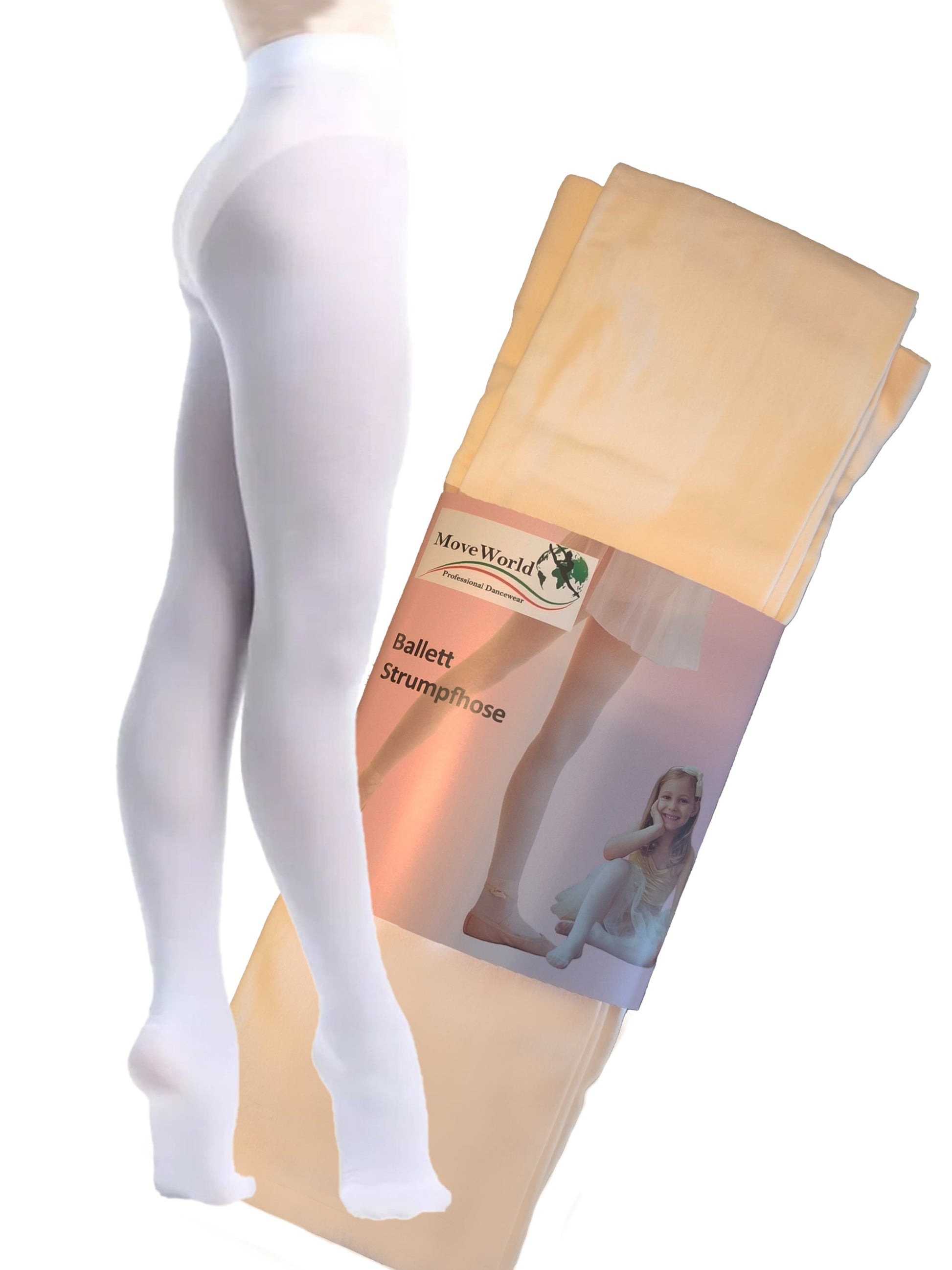 ST01 Kinder Ballettstrumpfhose, TanzStrumpfhose, Feinstrumpfhose mit Fuss Moveworld