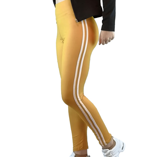 Damen Leggins nahtlos, Yoga-Hose, Fitnesshose, Trainingshose Blickdicht mit 2 Seitenstreifen links und rechts von Moveworld