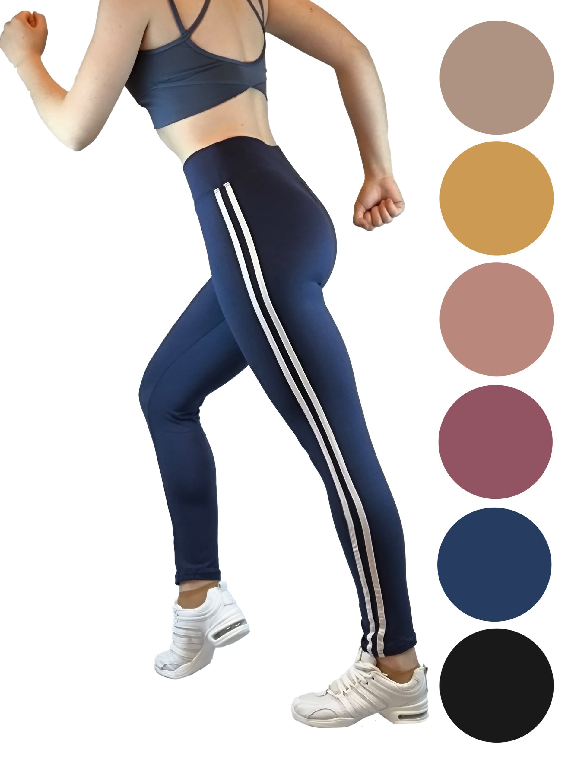 Damen Leggins nahtlos, Yoga-Hose, Fitnesshose, Trainingshose Blickdicht mit 2 Seitenstreifen links und rechts von Moveworld