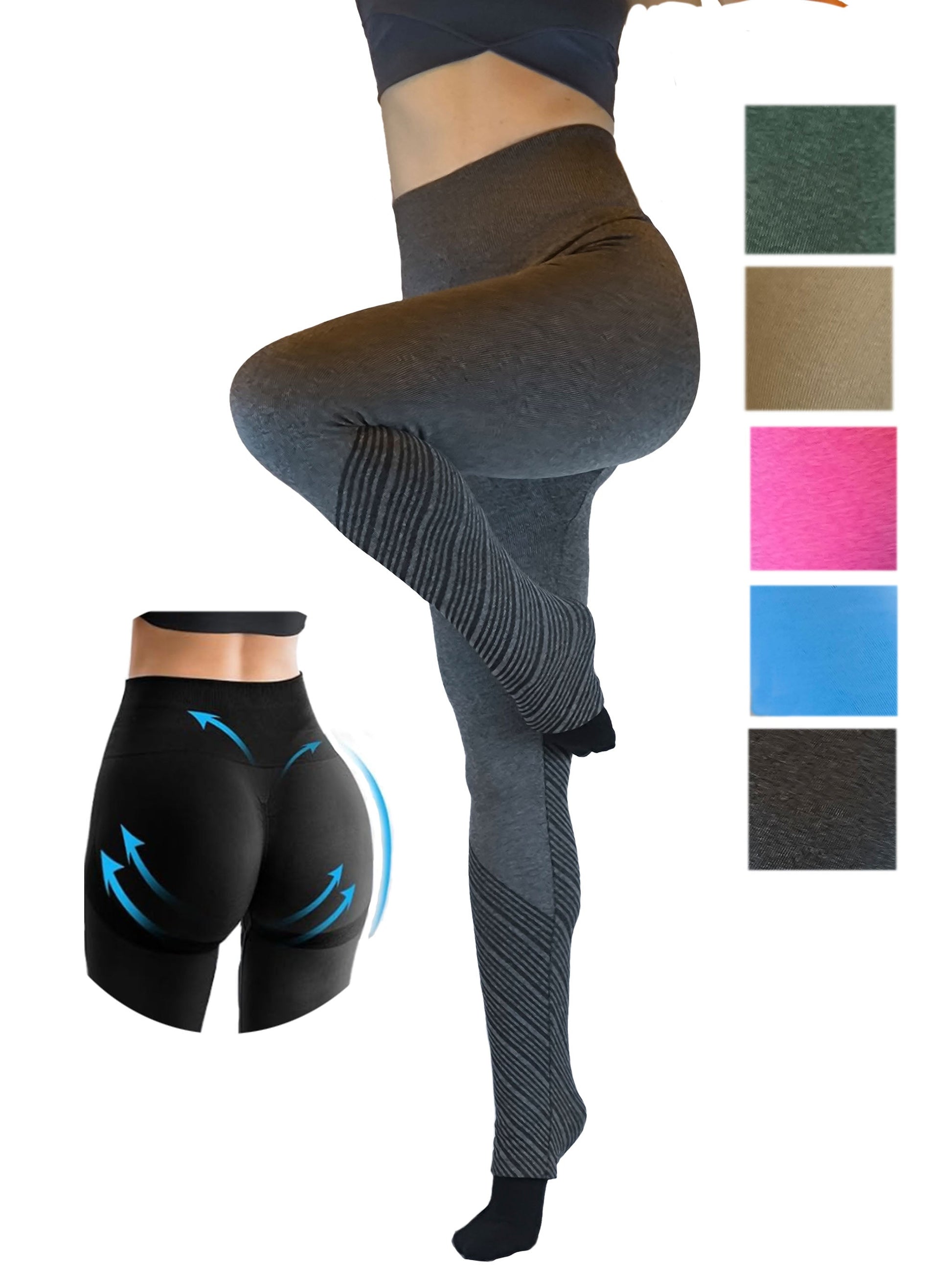 Damen Leggins nahtlos, Yoga-Hose, Fitnesshose mit hoher Taille, Push Up und  Design Streifen von Moveworld
