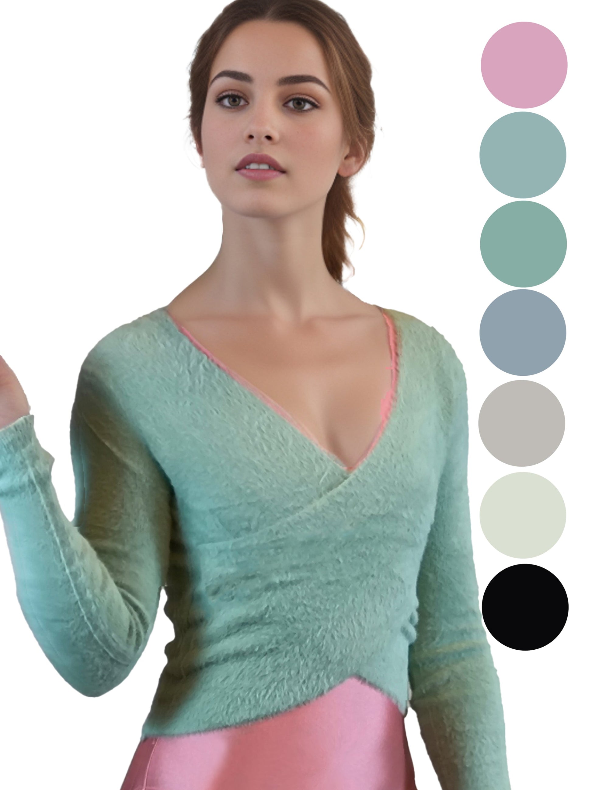 Damen Plüsch Cardigan in Wickeloptik, Tanz, Ballett, Yoga Oberteil von Moveworld