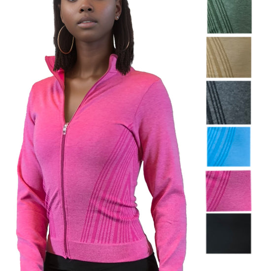 Damen Trainingsjacke, Jacke mit Reißverschluss in toller Streifenoptik von Moveworld