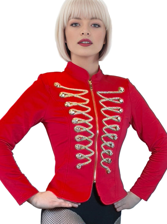 Damen Uniformjacke, Zirkus Jacke mit Posamenten in Gold, in den Farben Rot und Schwarz von Moveworld
