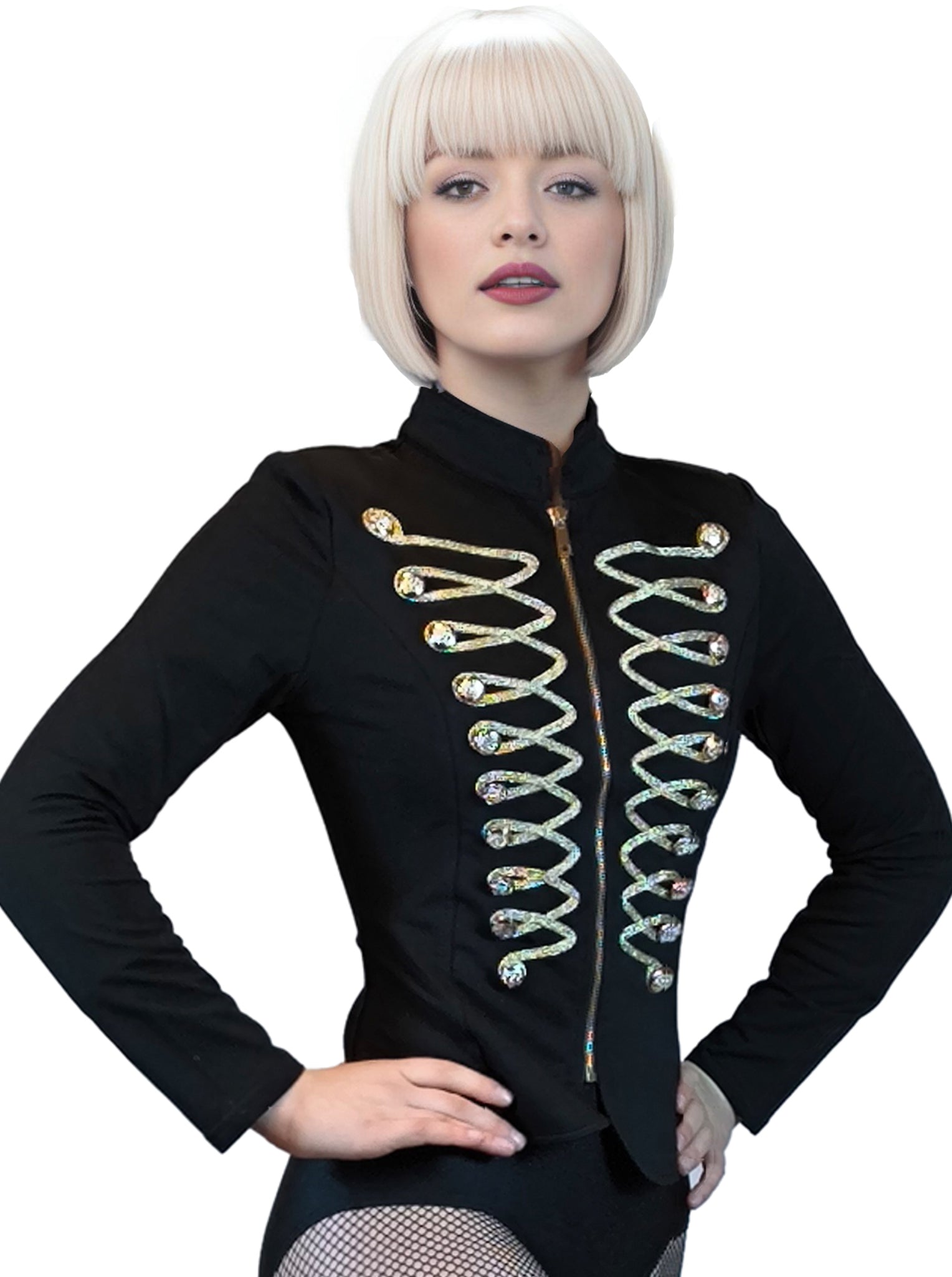 Damen Uniformjacke, Zirkus Jacke mit Posamenten in Gold, in den Farben Rot und Schwarz von Moveworld