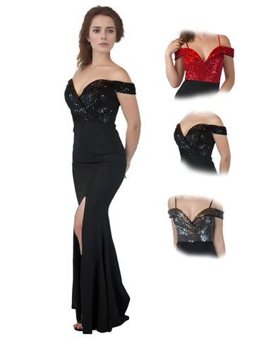 Abendkleid mit Pailettenbesatz, Off-Shoulder, Größe S/M