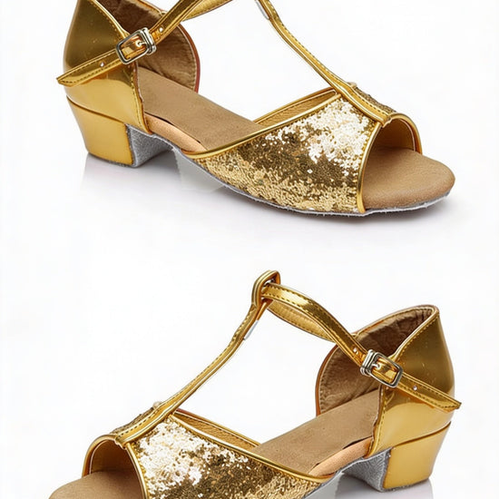 "Santa Clara" Goldene Latein‑Tanzschuhe für Mädchen | 3 cm Absatz Moveworld