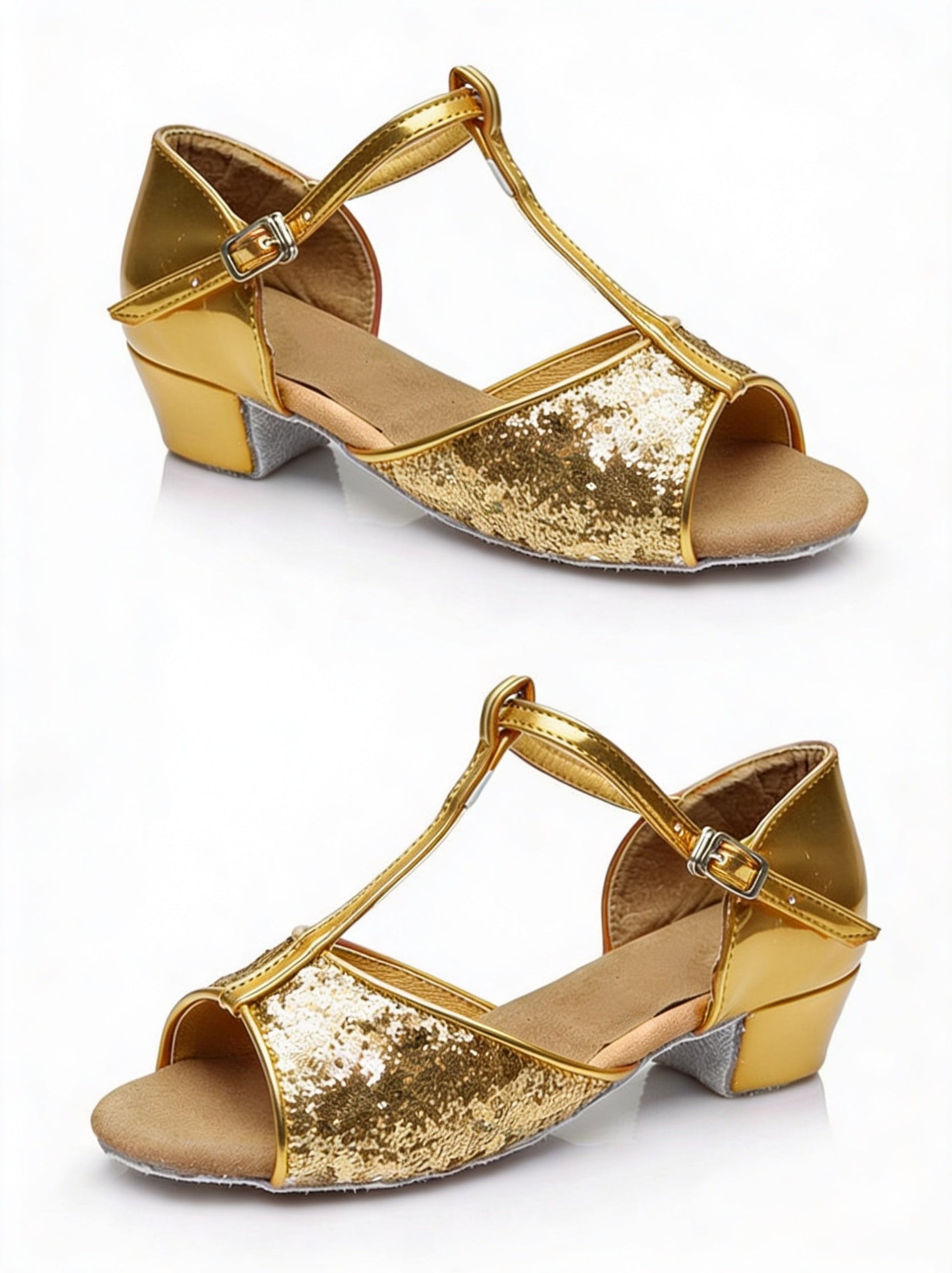 "Santa Clara" Goldene Latein‑Tanzschuhe für Mädchen | 3 cm Absatz Moveworld