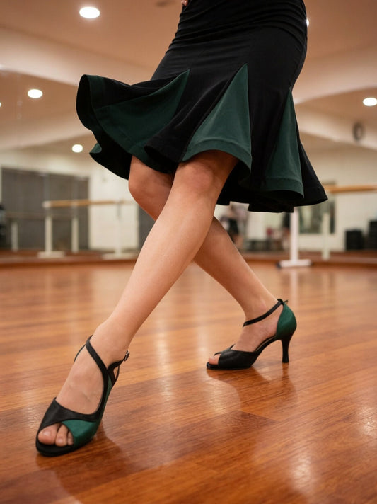 "La Romana" Showline Latin Heels – edles schwarz/ grün | 8 cm Moveworld