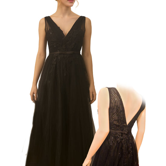 Abendkleid mit Spitzenbesatz und V-Ausschnitt, Größe L Moveworld