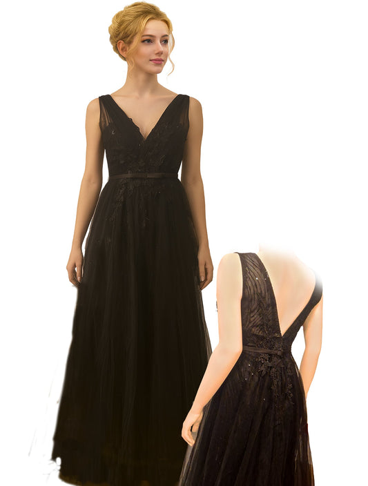 Abendkleid mit Spitzenbesatz und V-Ausschnitt, Größe L Moveworld