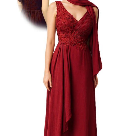 Abendkleid aus Chiffon mit Spitzenbesatz, Größe L-XL Moveworld