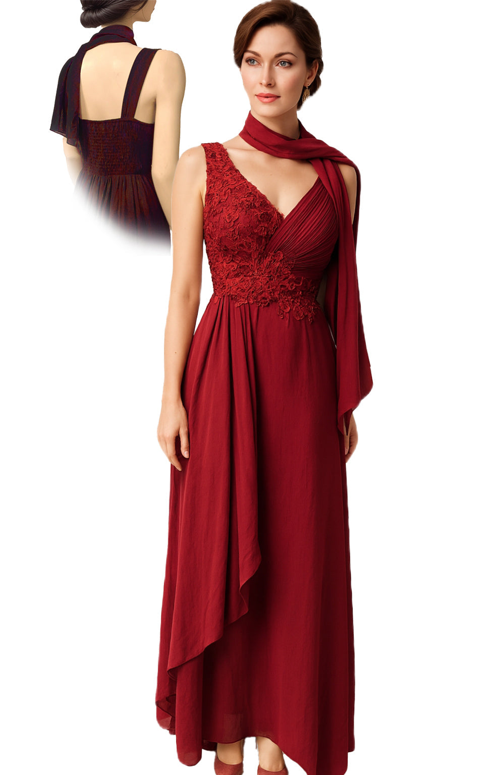 Abendkleid aus Chiffon mit Spitzenbesatz, Größe L-XL Moveworld