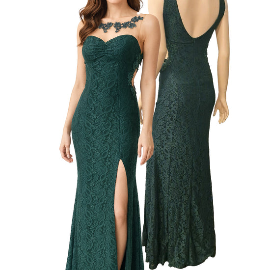 Abendkleid aus smaragdgrüner Spitze, Größe S-M Moveworld