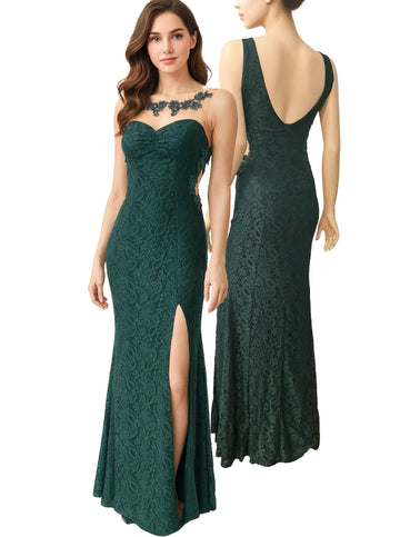 Abendkleid aus smaragdgrüner Spitze, Größe S-M Moveworld