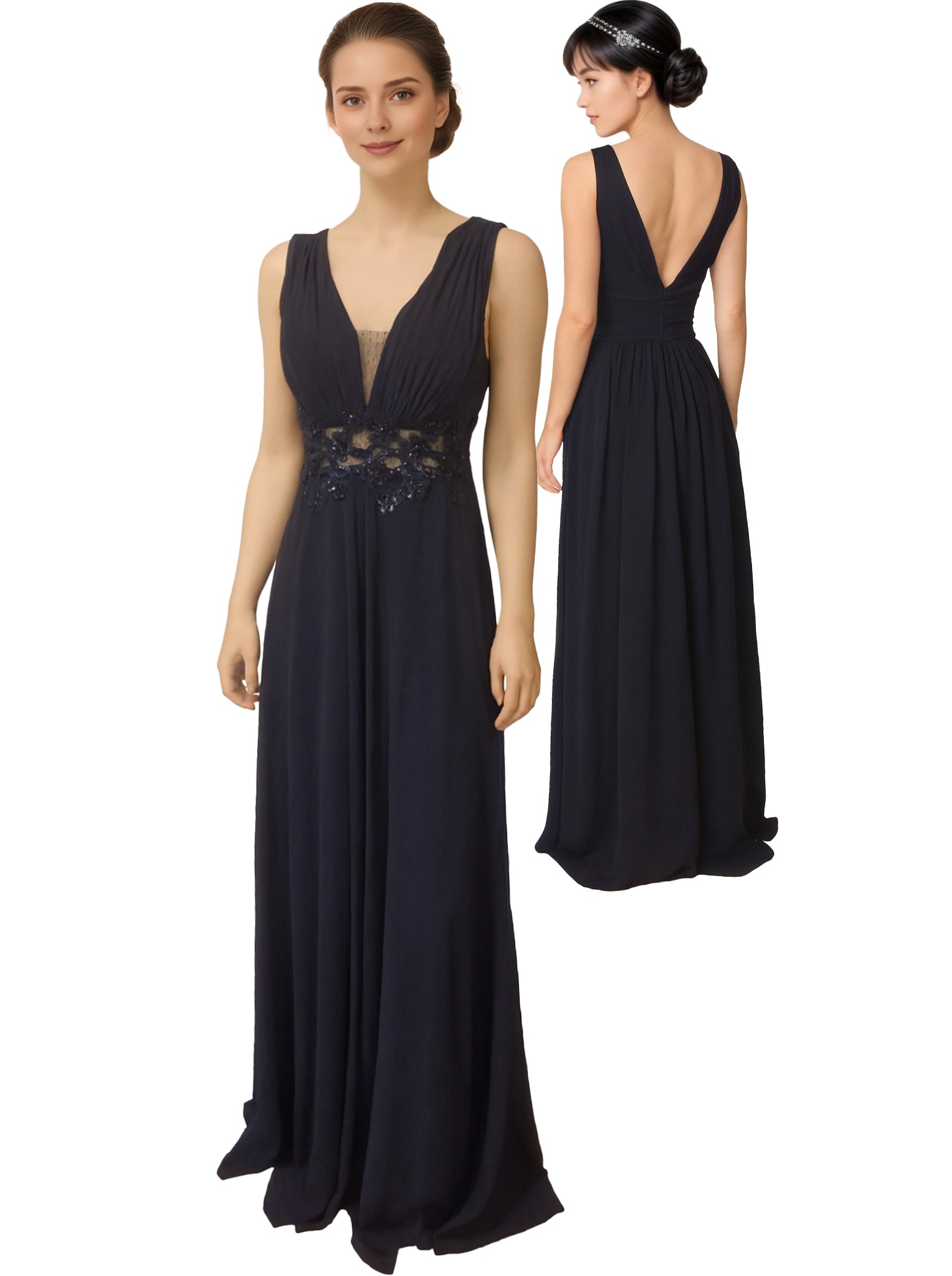 Abendkleid mit V-Ausschnitt und Spitzengürtel Moveworld