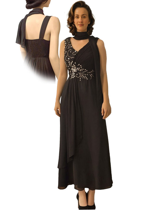 Abendkleid aus Chiffon mit Strass-Spitzenbesatz, Größe L-XL Moveworld
