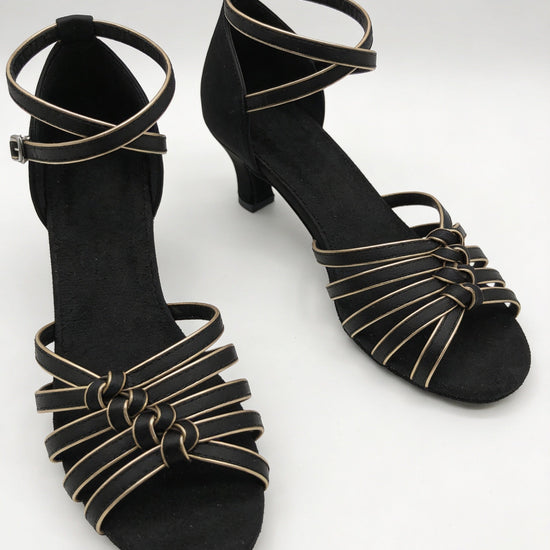 "Palermo" Schwarze Tanzschuhe – 5 cm Absatz | Satin & Riemchen Schwarz/gold Moveworld