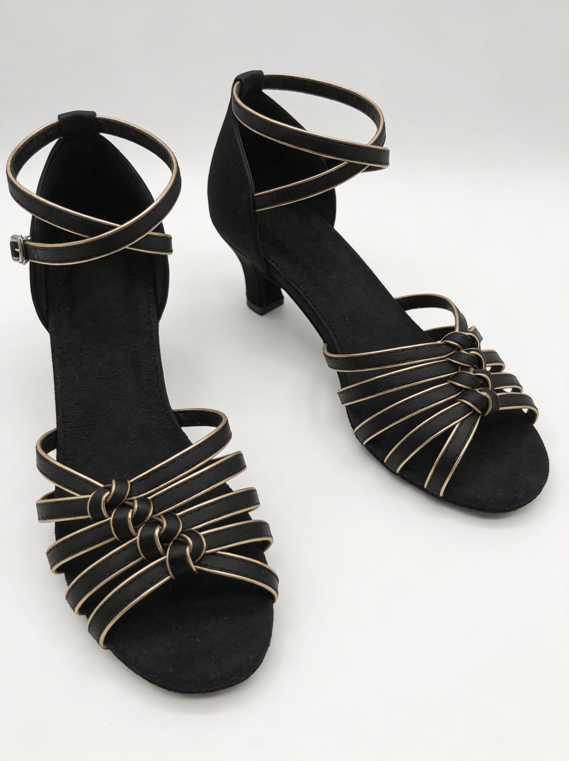 "Palermo" Schwarze Tanzschuhe – 5 cm Absatz | Satin & Riemchen Schwarz/gold Moveworld