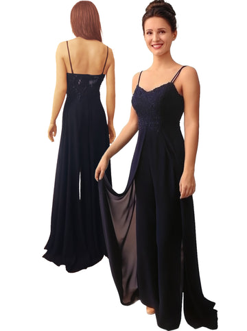 Jumpsuit mit Rock Overlay und Spaghettiträgern, Größe S