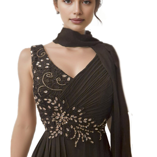 Abendkleid aus Chiffon mit Strass-Spitzenbesatz, Größe L-XL Moveworld