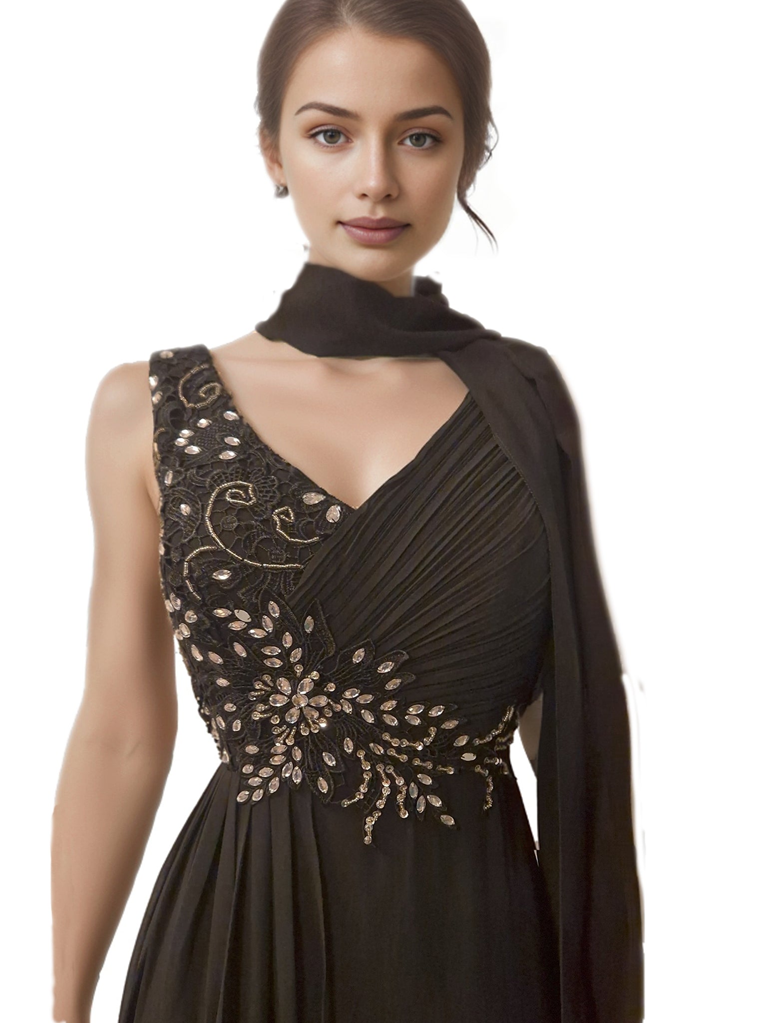 Abendkleid aus Chiffon mit Strass-Spitzenbesatz, Größe L-XL Moveworld
